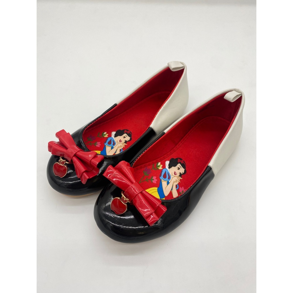Disney Snow White Ballet Flats Black White Red Bow Apple Charm Girls Size 1